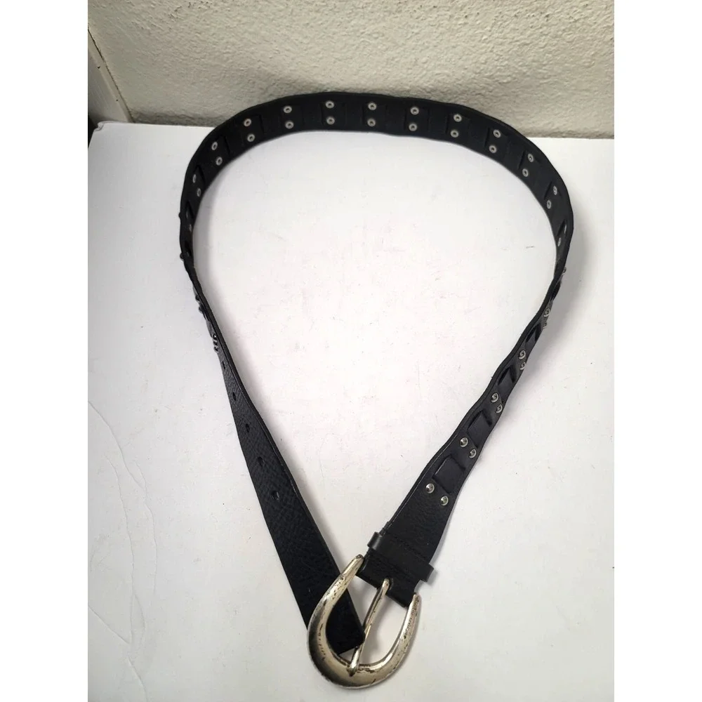 Michael Kors Black Leather Belt With Silver-Tone Buckle Size L‎
